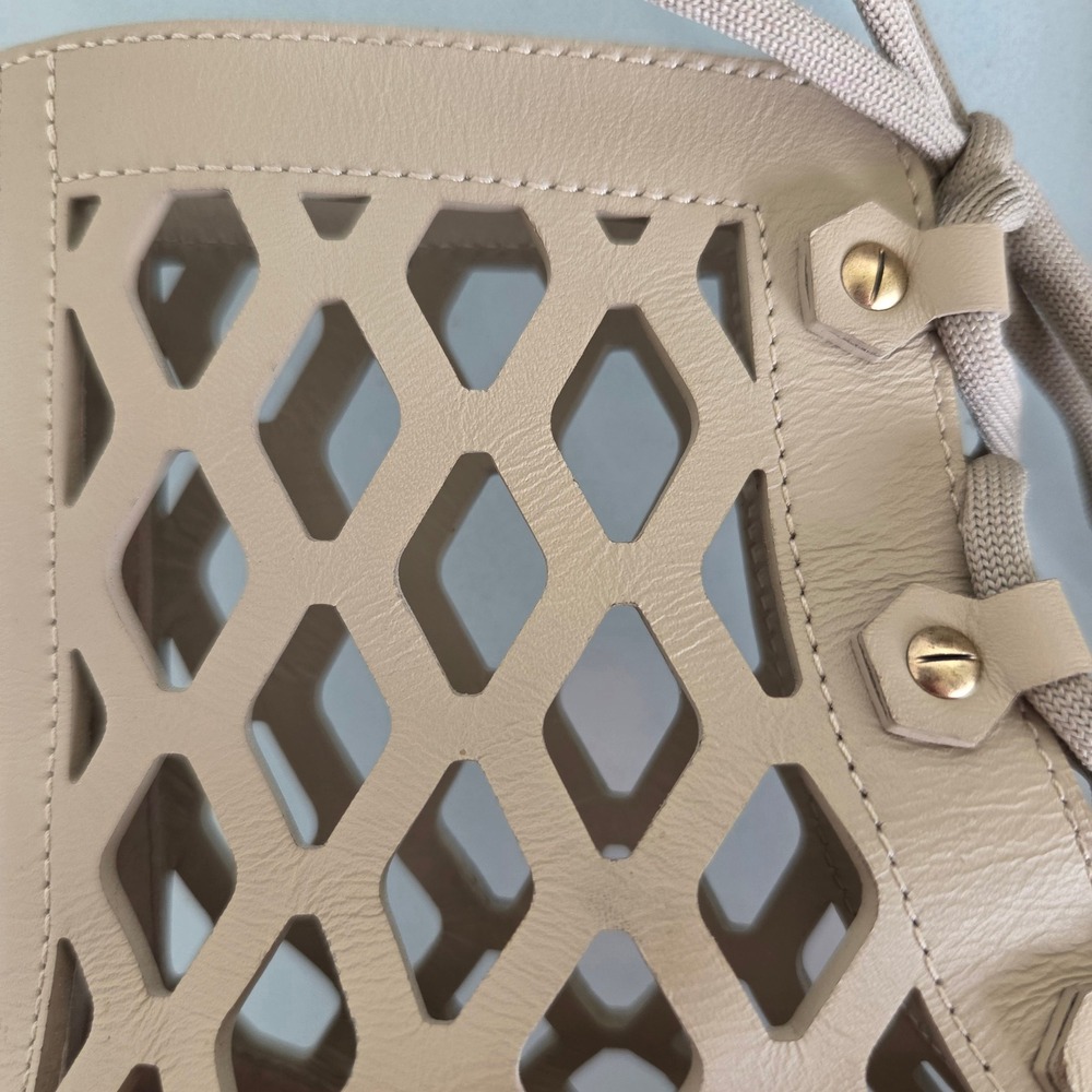 Christian Dior Beige Leather Laser Cut Gladiator Flat Sandals Lace Up Zip 37.5 - Picture 13 of 14